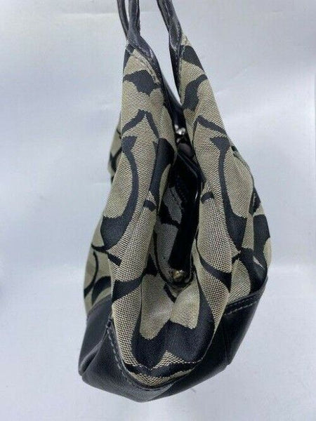 Coach Shoulder Bag Medium Msrp Beige Black Jacquard Fabric Tote