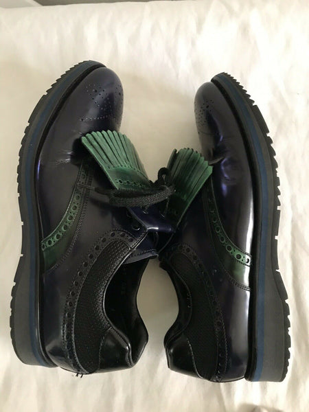 Prada Navy/Green Perforated Leather Oxfords