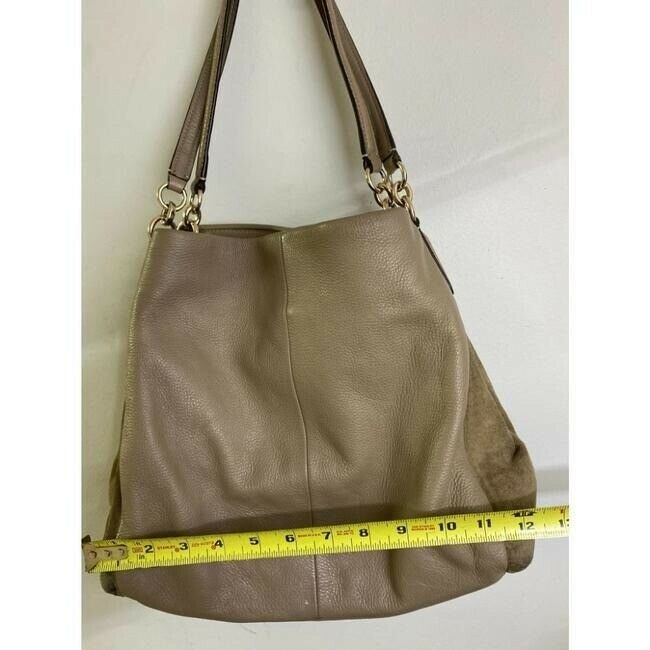 coach large eddie triple compartment tan leather shoulder bag
