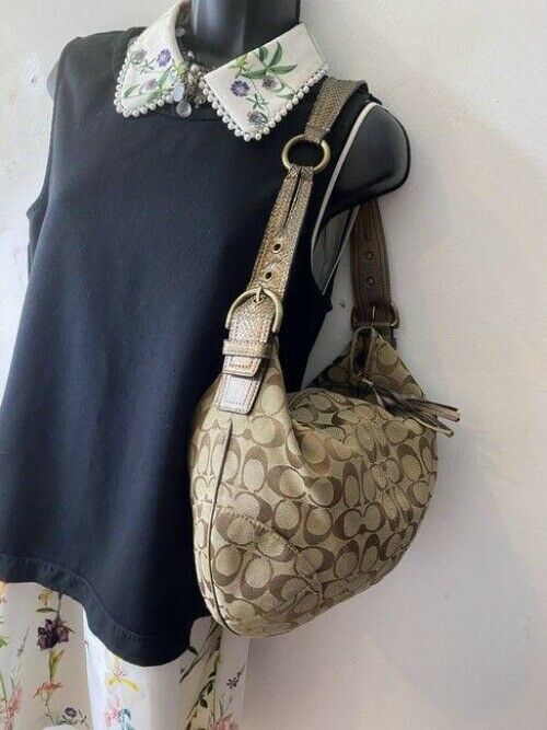 coach mini bag brown beige fabric tote