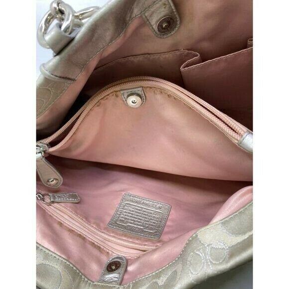 COACH Large Silver Jacquard Fabric Tote Bag