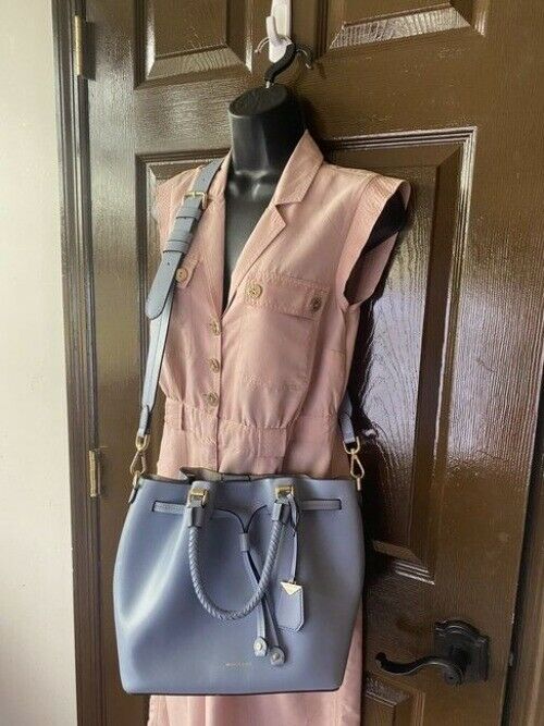Michael Kors Bucket Blakely Blue Leather Cross Body Bag