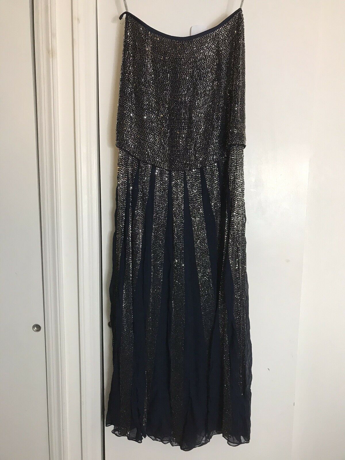 ROSA CHA Strapless Beaded Navy Long Gown size 2