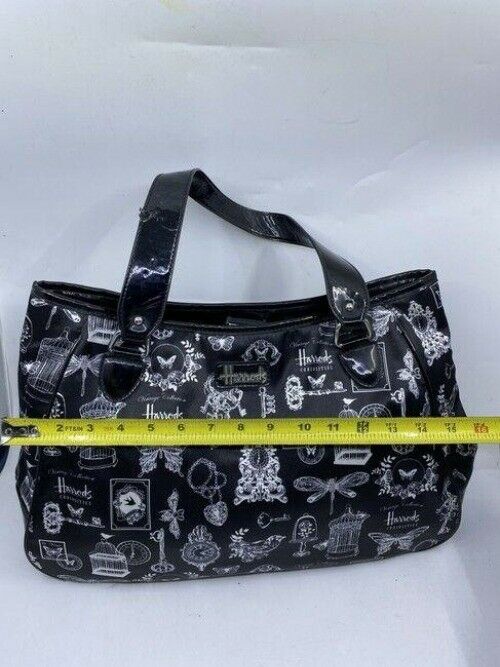 Harrods Shoulder Bag Black White Nylon Fabric Tote