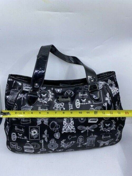 Harrods Shoulder Bag Black White Nylon Fabric Tote