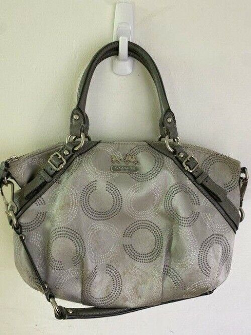 coach bag large silver gray fabric tote