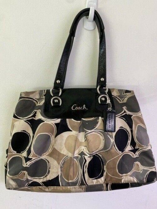 coach tan black fabric tote
