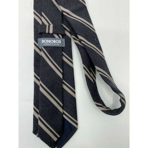 New! BONOBOS Gray White Striped Premium Neck Tie