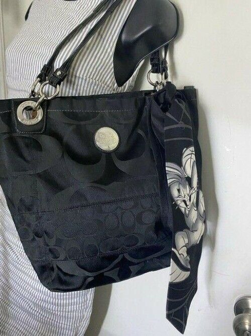 coach w w detachable specialty tie accent black shoulder bag