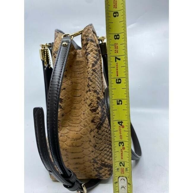coach snake embossed print handbag beige brown leather cross body bag
