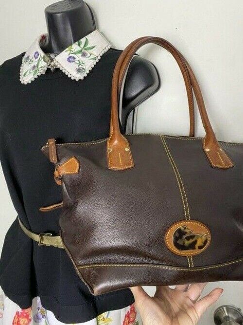 dooney and bourke large brown leather shoulder bag
