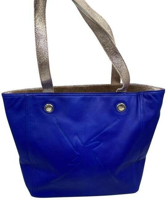 Nicole Miller Shopping Nwot Msrp Blue Leather Tote