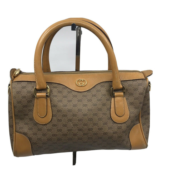 GUCCI Vintage Boston Bag Brown Coated Canvas