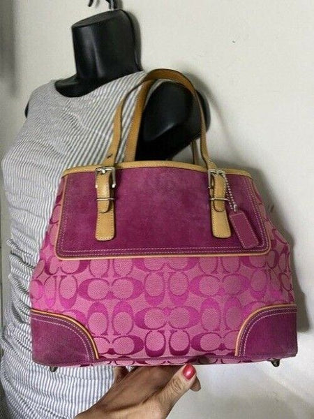 Coach Shoulder Bag Medium Msrp Purple Jacquard Fabric Tote