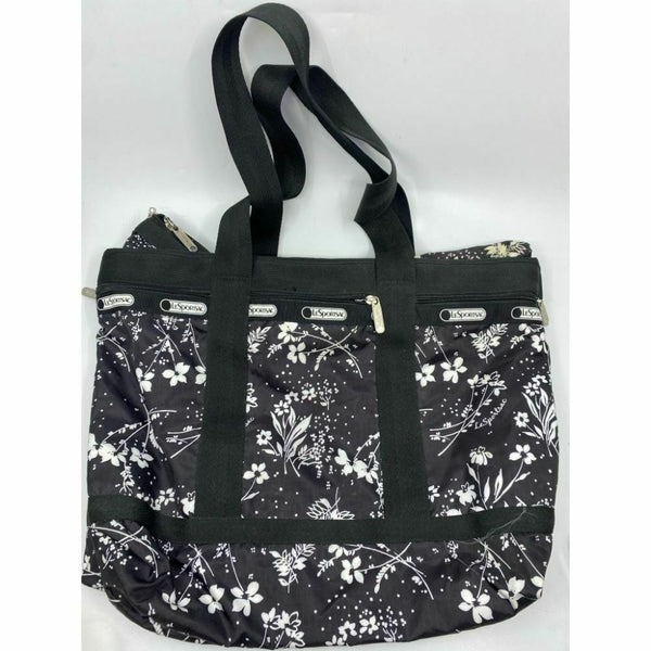 Le Sportsac Black White Floral Nylon Tote Bag