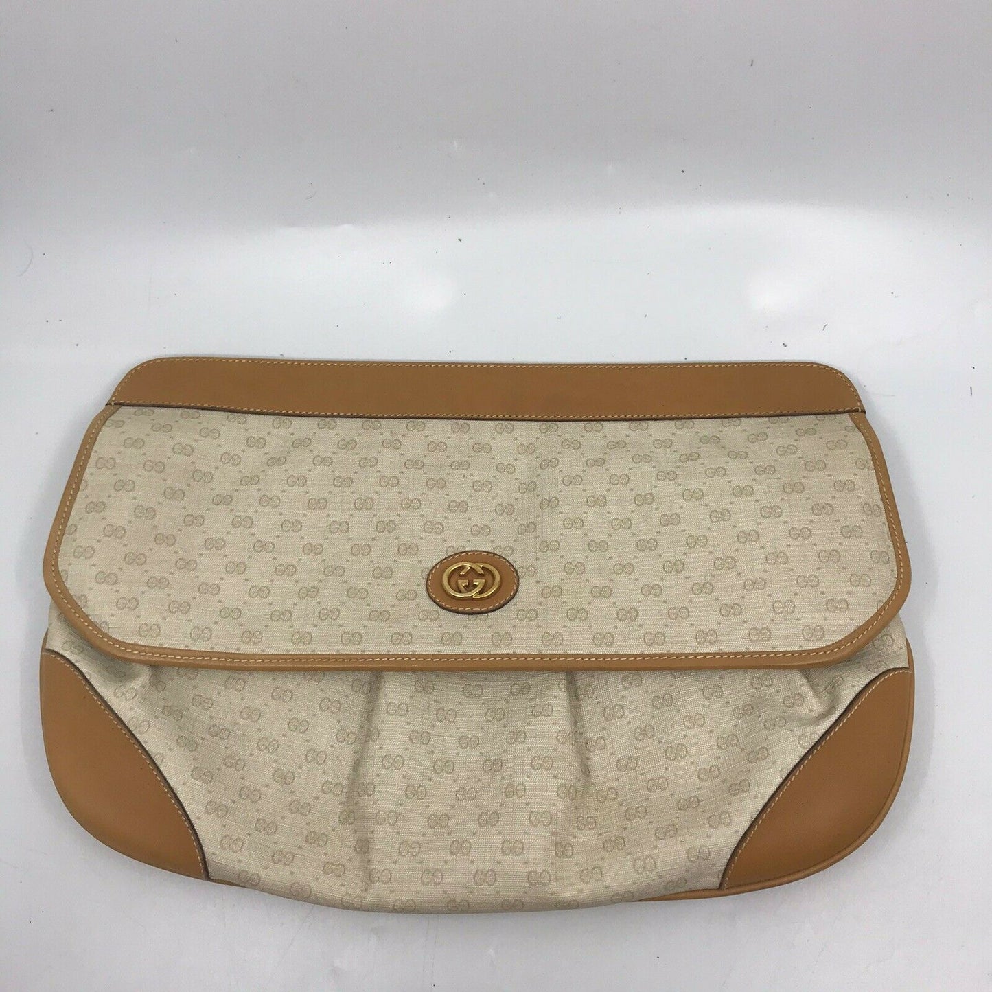 GUCCI Vintage Beige All Over Logo Clutch Bag