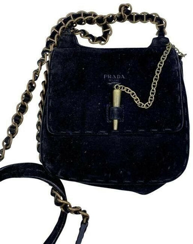 Prada black suede leather cross body bag