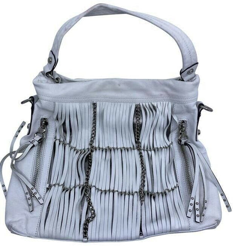 b makowsky zipper front large white leather shoulder bag