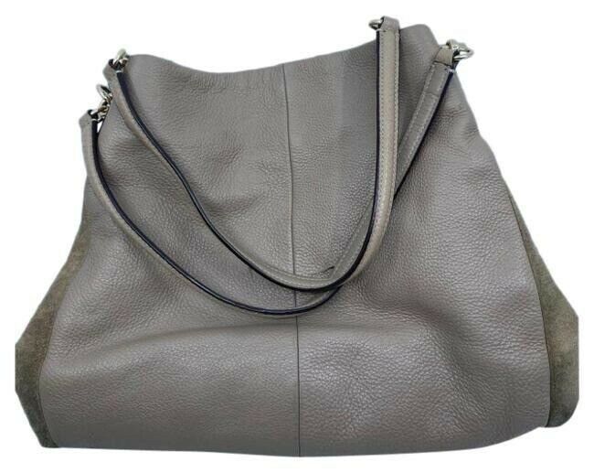 coach large eddie triple compartment tan leather shoulder bag