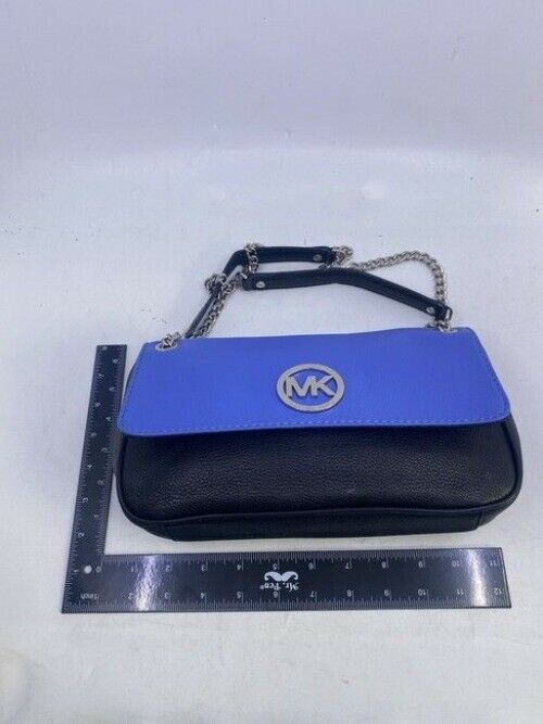 Michael Kors Flap Fulton Chain Shoulder Purse Blueblack Leather Cross Body Bag