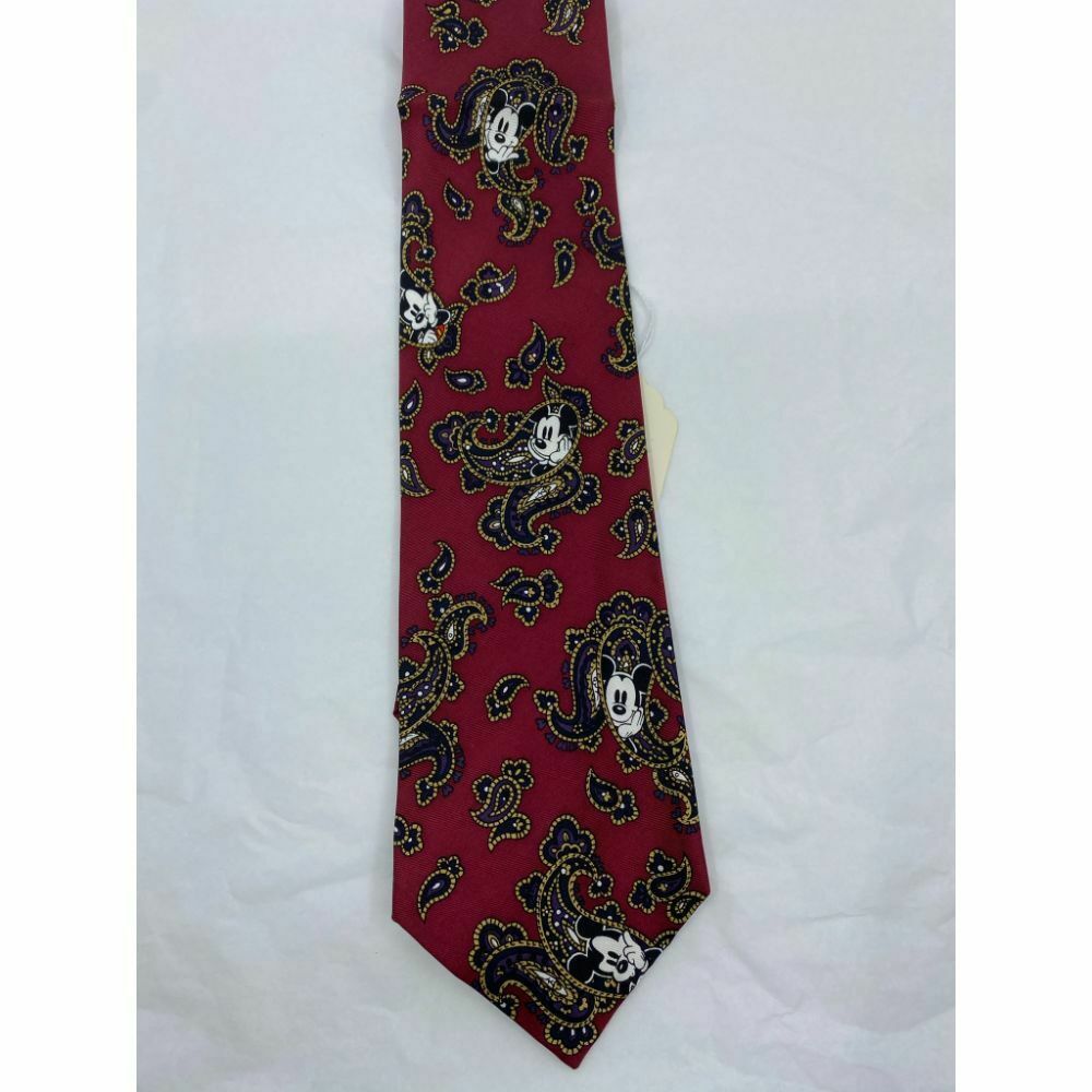 MICKEY MOUSE Disney Neck Tie Red Black Hand Made 100% Silk