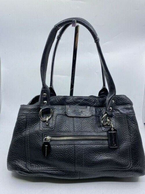 coach large black leather shoulder bag