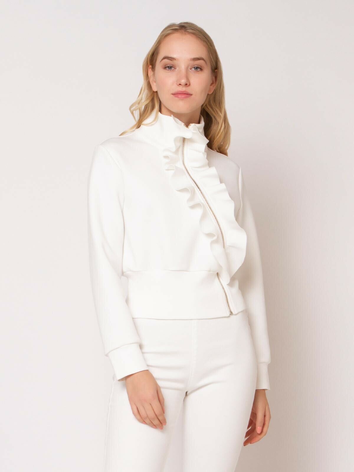NWT! GRACIA White Zip Ruffled Light jacket S/M/L