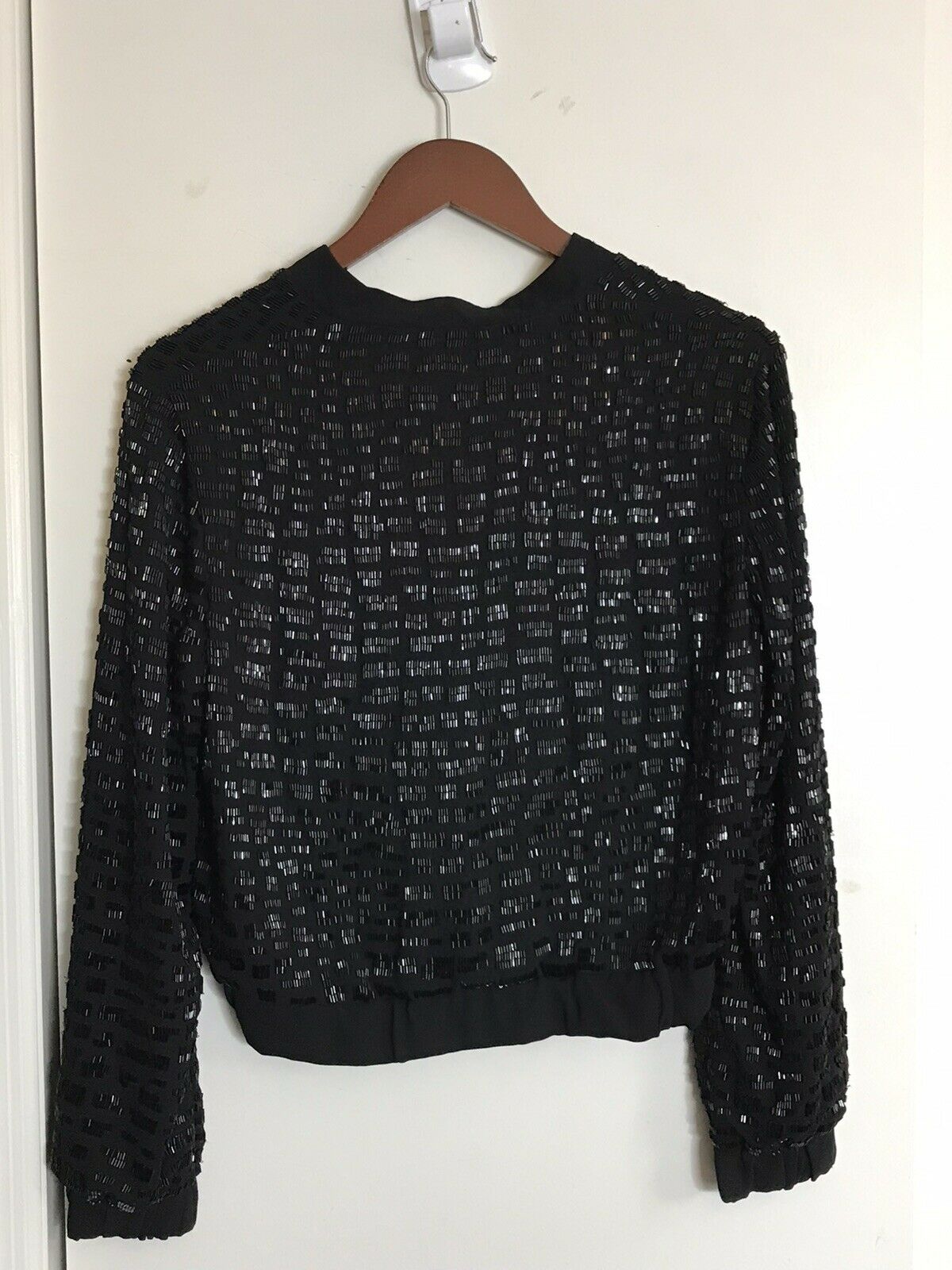 ROSA CHA Black Beaded Bomber Jacket size Small