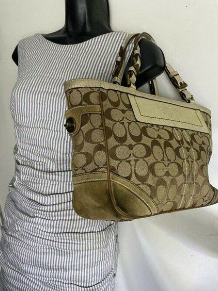 Coach Shoulder Bag Medium Msrp Beige Brown Jacquard Fabric Tote
