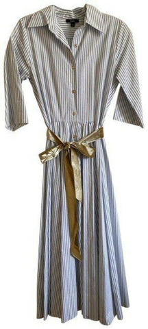 Kate Spade Blue White Nwot Collared Stripe Small Long Casual Maxi Dress