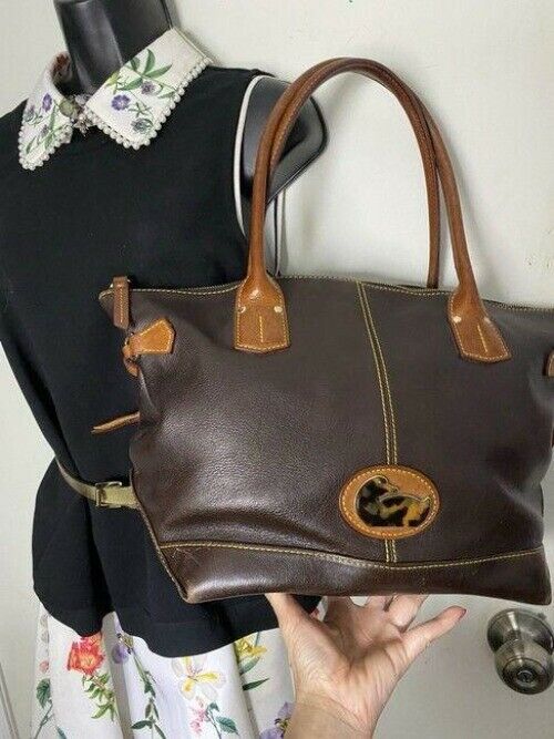 dooney and bourke large brown leather shoulder bag