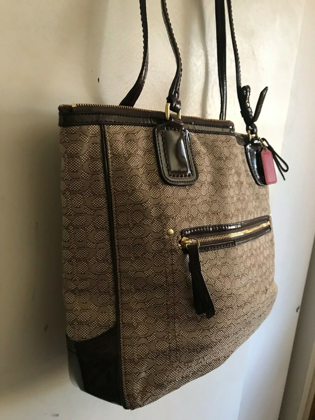 COACH Medium Interwoven Jacquard Bag - Tan