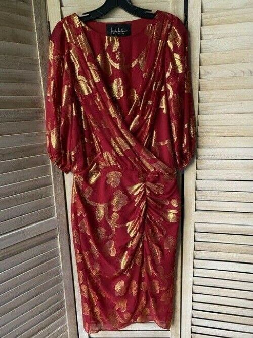 nicole miller red gold msrp long casual maxi dress