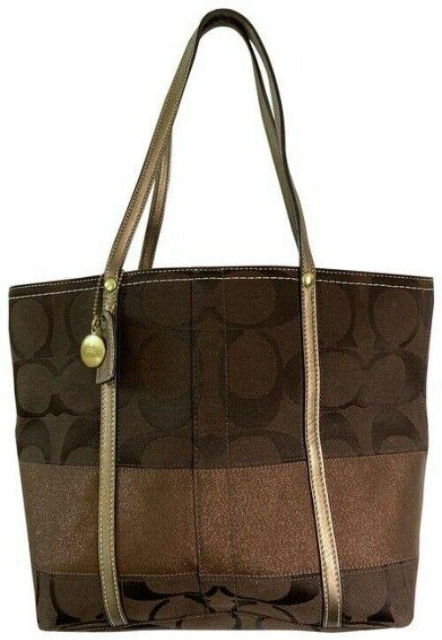 coach bag large brown fabric tote