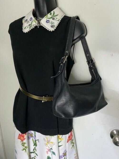 coach vintage small black leather shoulder bag