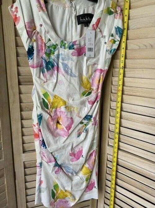 Nicole Miller white pink floral msrp mid length short casual dress
