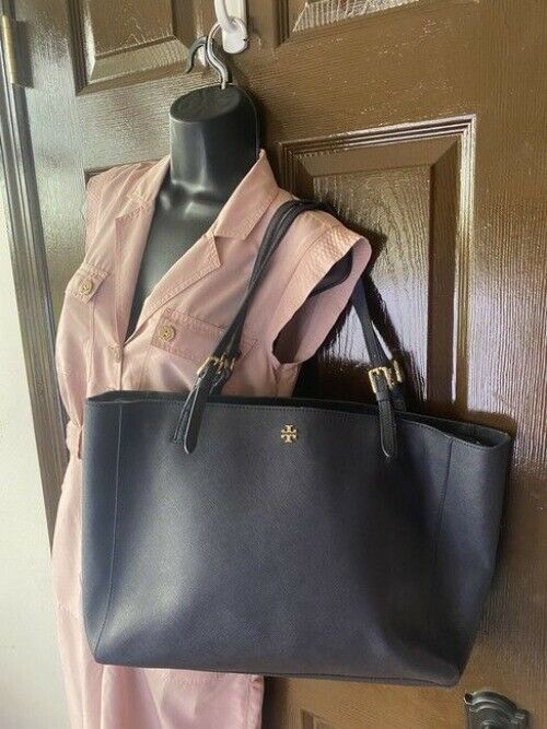 Tory Burch Padded Laptop Zip Black Leather Shoulder Bag