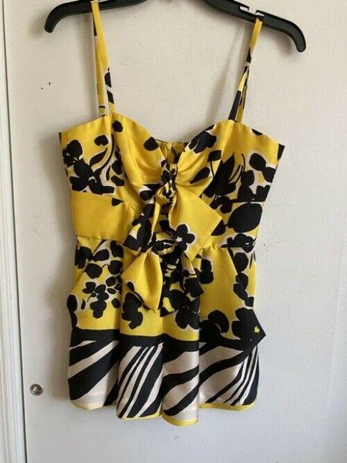 Milly yellow black white new floral print spaghetti strap tank topcami