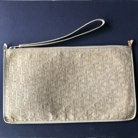 CHRISTIAN DIOR Vintage Khaki Jacquard Fabric Pouch