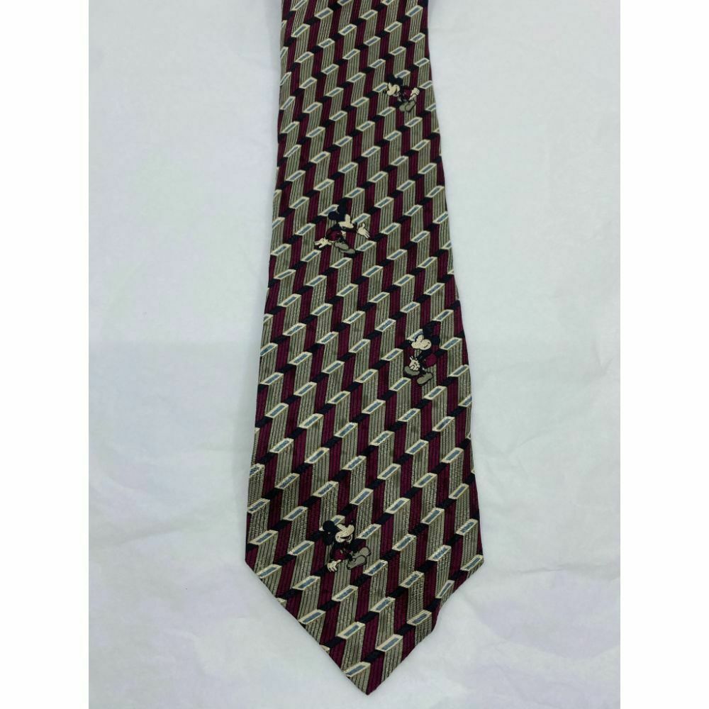 MICKEY MOUSE Disney Neck Tie Red Green Hand Made 100% Silk