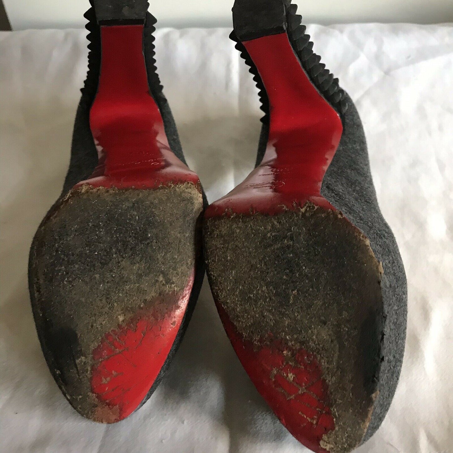 CHRISTIAN LOUBOUTIN Grey Denim Classic Pumps W/ Heel Spikes On Heels 36.5