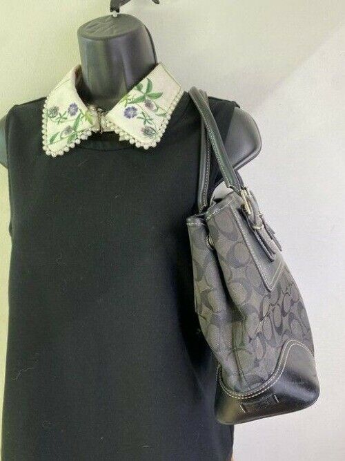 coach bag gray black fabric tote