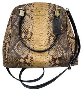coach snake embossed print handbag beige brown leather cross body bag