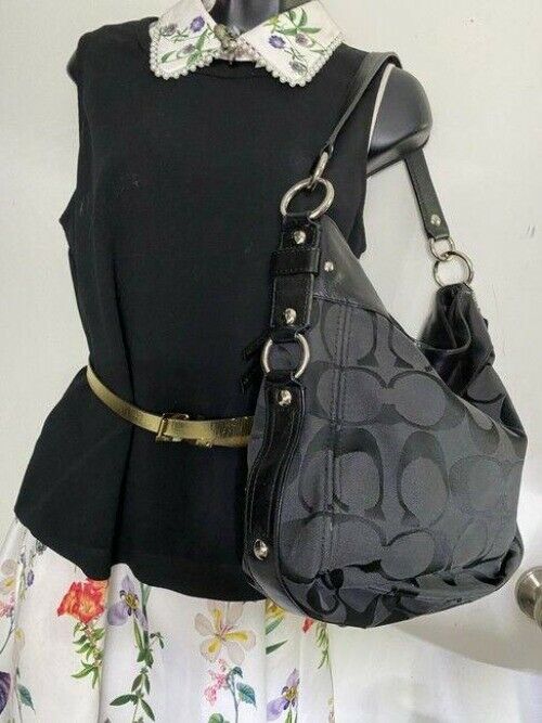 coach large black fabric shoulder bag