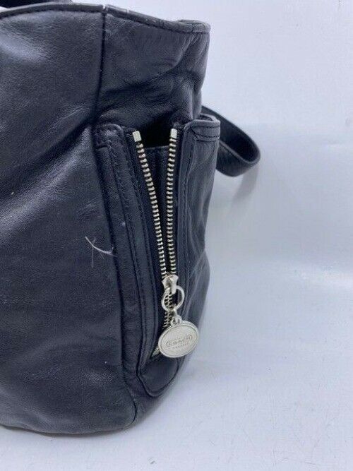 Coach Classic Side Zipper Black Leather Shoulder Bag