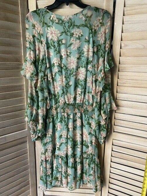 Nicole Miller Aqua Green Pink New Floral Msrp Short Casual Dress
