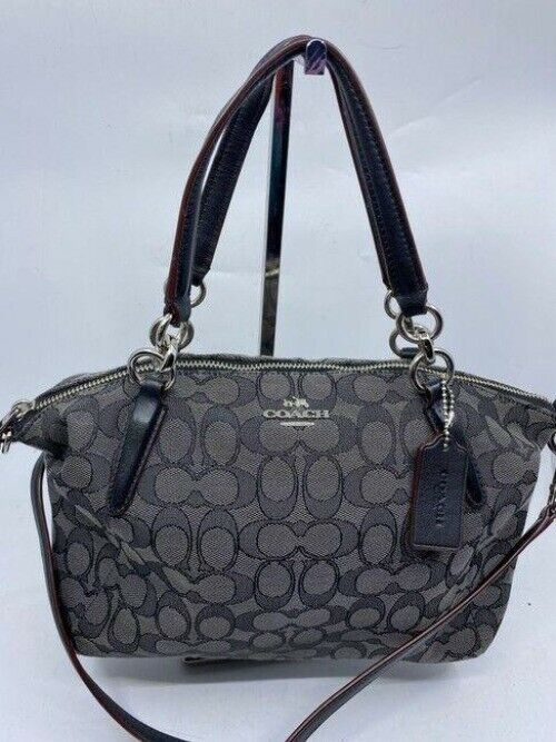 coach medium size black gray jacquard fabric cross body bag