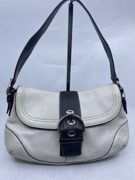 coach medium bag handbag white black leather shoulder bag