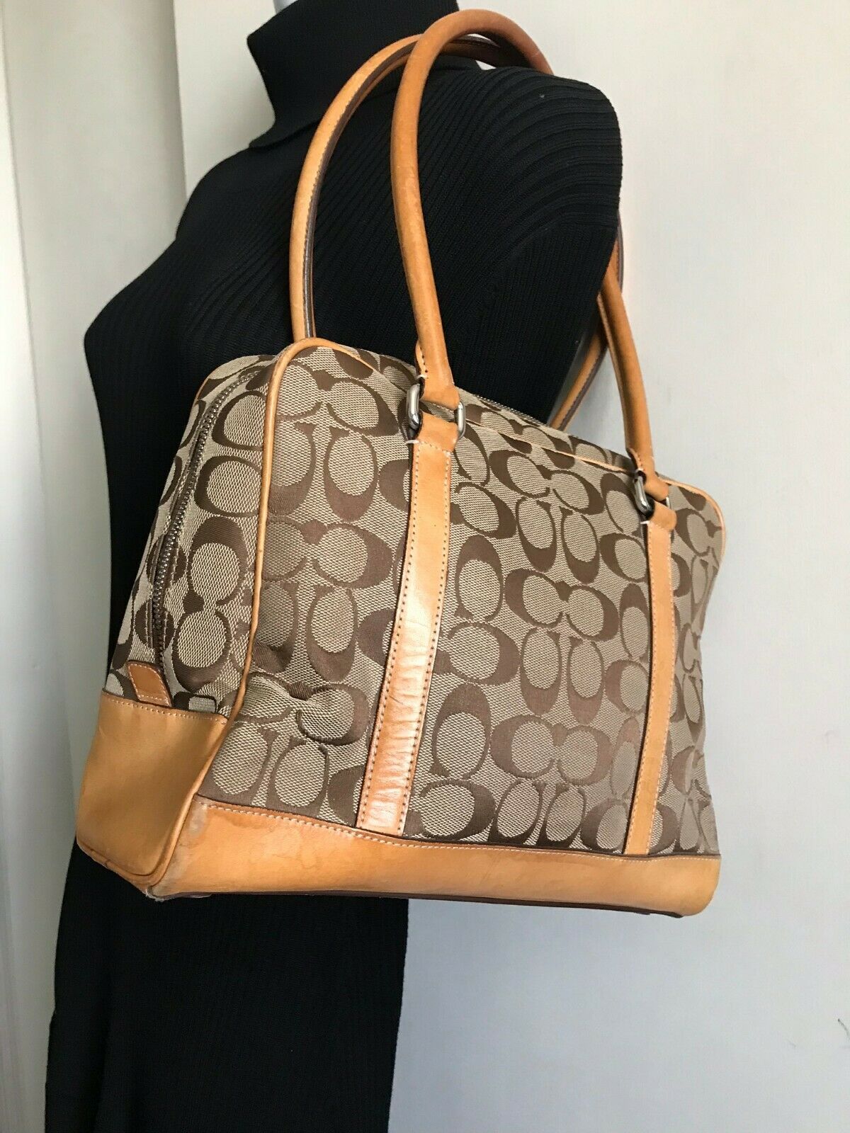 Coach Brown/ Khaki Signature Jacquard Fabric Handbag