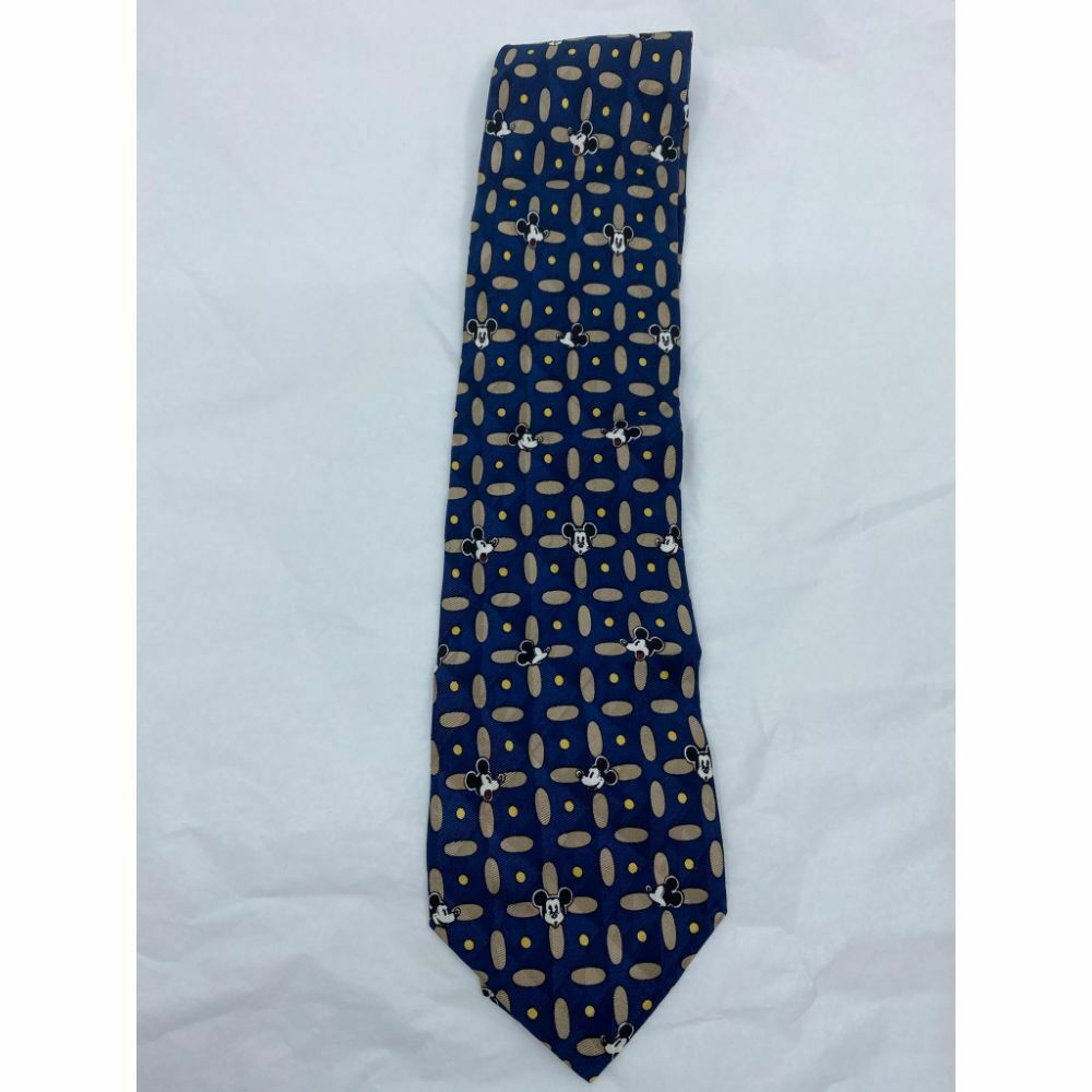 MICKEY MOUSE Disney Neck Tie Blue Tan Hand Made 100% Silk